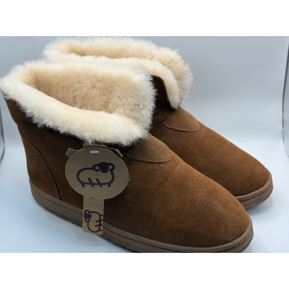 Lamo Vermont Country Store Sheepskin Suede Bootie Slippers Chestnut Brown Size 8